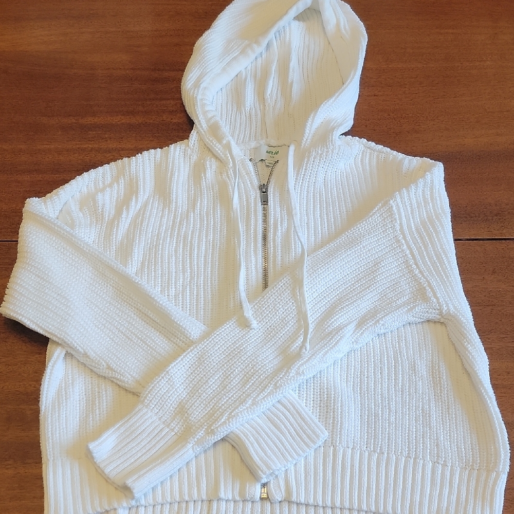 Aerie Cream Knit Zip-Up Sweater